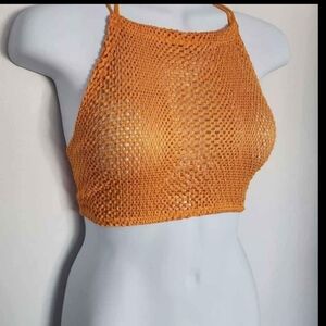 Zara Orange Crochet Halter Tank